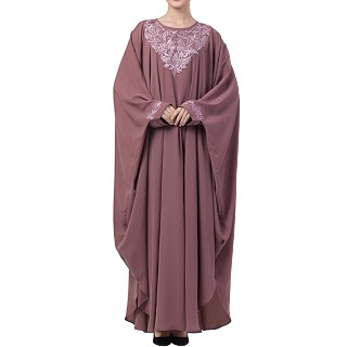 Kaftan abaya with Chikan embroidery work- Puce Pink